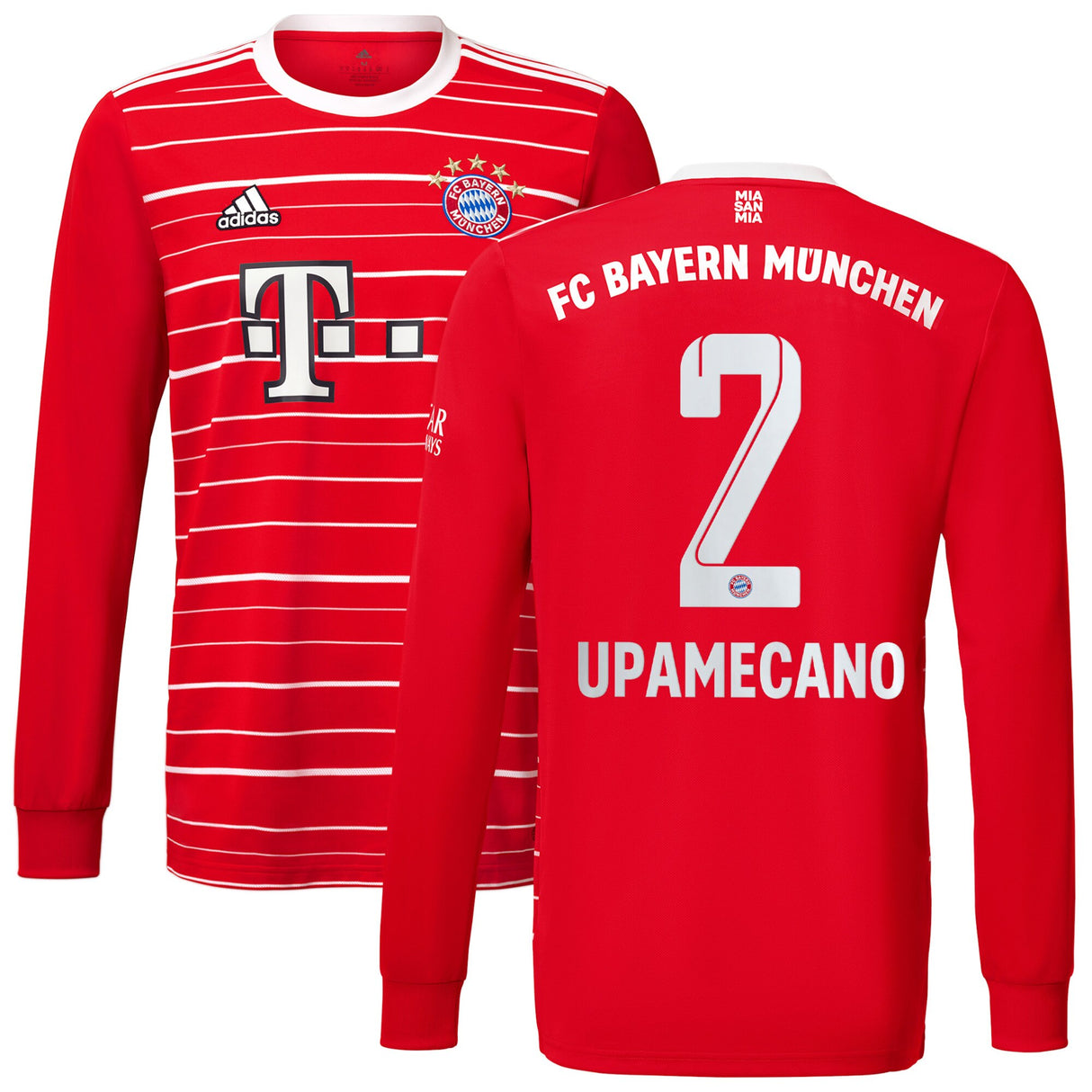 FC Bayern Home Shirt 2022-23 - Kids - Long Sleeve with Upamecano 2 printing - Kit Captain