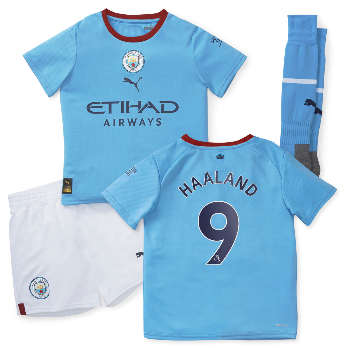 Manchester City Home Minikit 2022-23 with Haaland 9 printing - Kit Captain