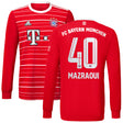 FC Bayern Home Shirt 2022-23 - Kids - Long Sleeve with Mazraoui 40 printing - Kit Captain