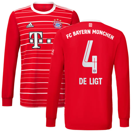 FC Bayern Home Shirt 2022-23 - Kids - Long Sleeve with De Ligt 4 printing - Kit Captain