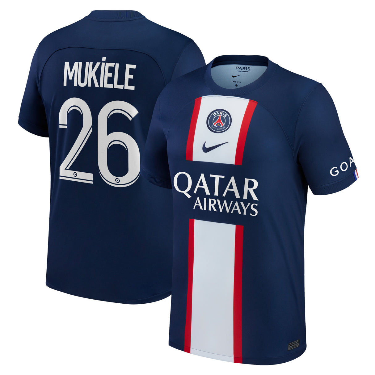 Paris Saint-Germain Home Stadium Shirt 2022-23 with Mukiele 26 printing - Kit Captain