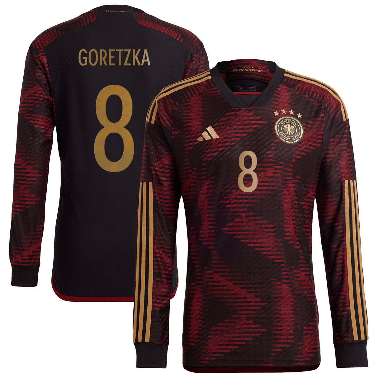 Germany Away Authentic Shirt - Long Sleeve with Goretzka 8 printing - Kit Captain