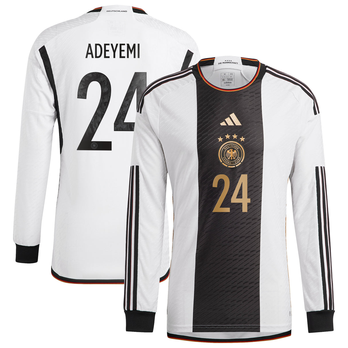 Germany Home Authentic Shirt 2022 - Long Sleeve with Adeyemi 24 printing - Kit Captain