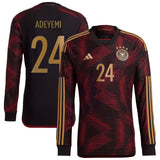 Germany Away Authentic Shirt 2022 - Long Sleeve with Adeyemi 24 printing - Kit Captain