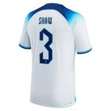 England Home Match Shirt 2022 with Shaw 3 printing - Kit Captain