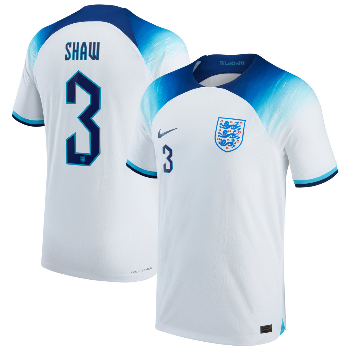 England Home Match Shirt 2022 with Shaw 3 printing - Kit Captain