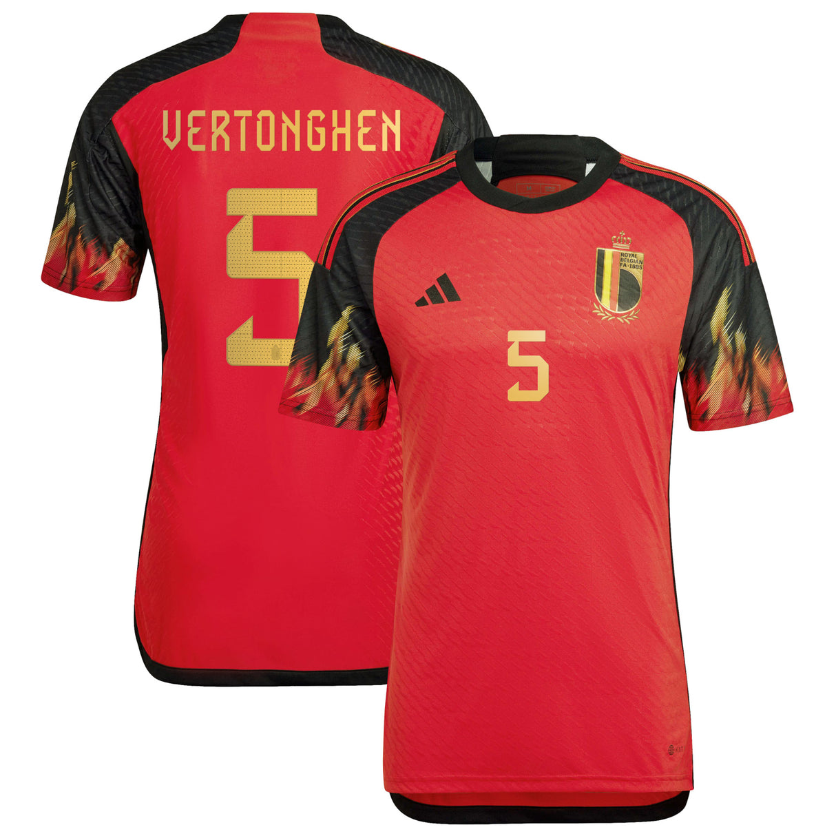 Belgium Home Authentic Shirt 2022 with Vertonghen 5 printing - Kit Captain