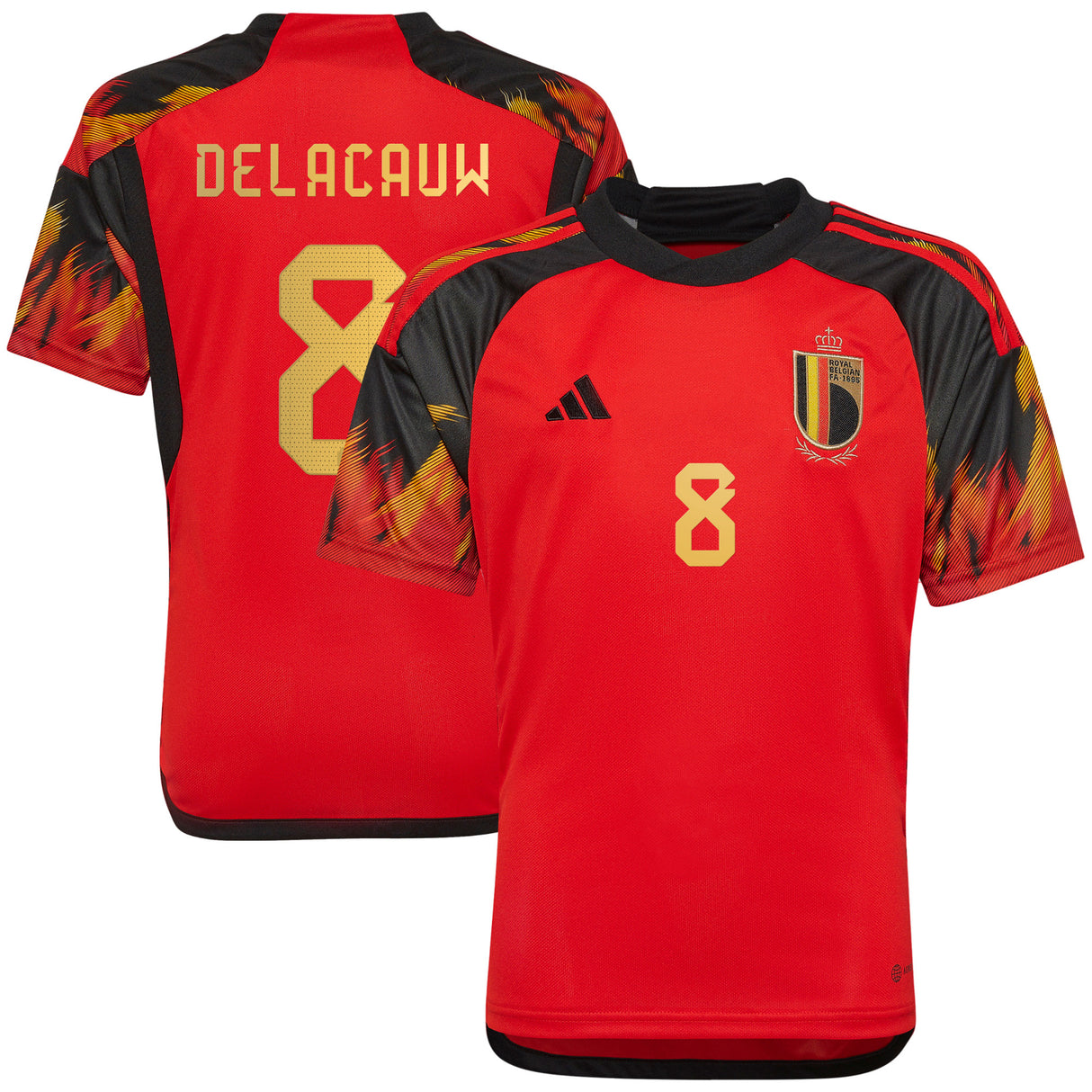 Belgium Home Shirt 2022 - Kids with Delacauw 8 printing - Kit Captain