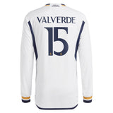 Real Madrid adidas Home Authentic Shirt 2023-24 - Long Sleeve with Valverde 15 printing - Kit Captain