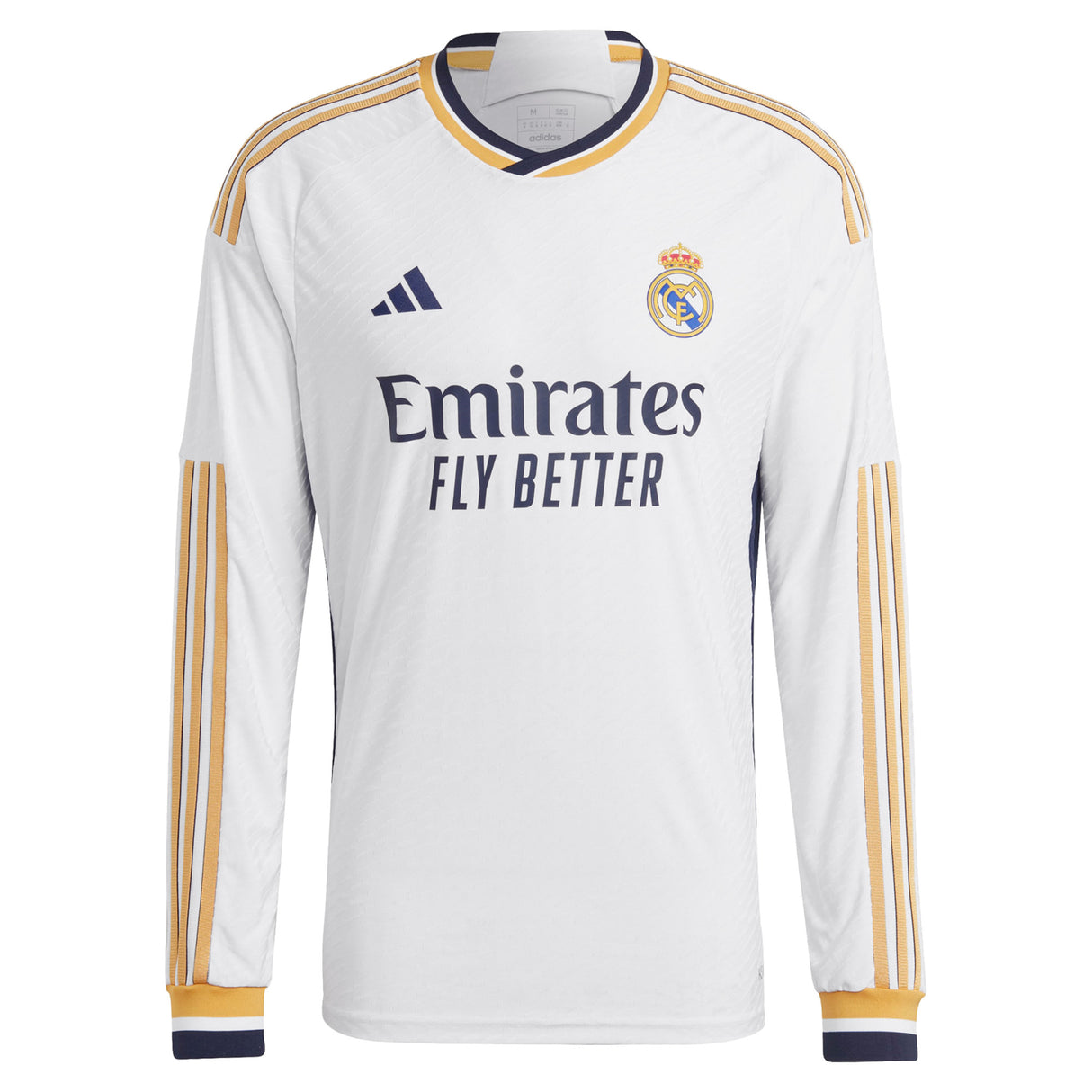 Real Madrid adidas Home Authentic Shirt 2023-24 - Long Sleeve with Camavinga 12 printing - Kit Captain