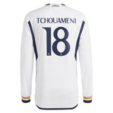 Real Madrid adidas Home Authentic Shirt 2023-24 - Long Sleeve with Tchouaméni 18 printing - Kit Captain