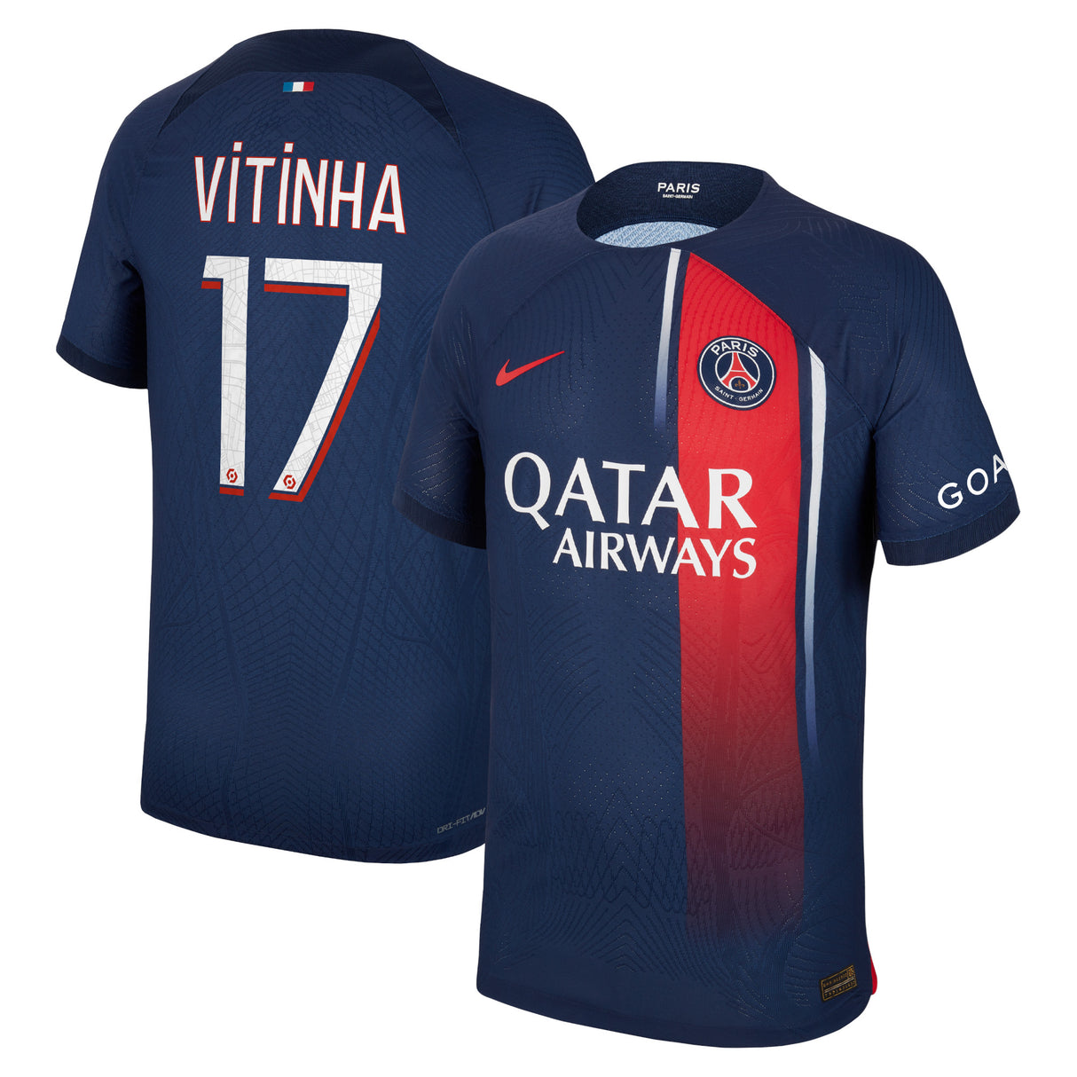 Paris Saint-Germain Nike Home Dri Fit Adv Match Shirt 2023-24 with Vitinha 17 printing - Kit Captain