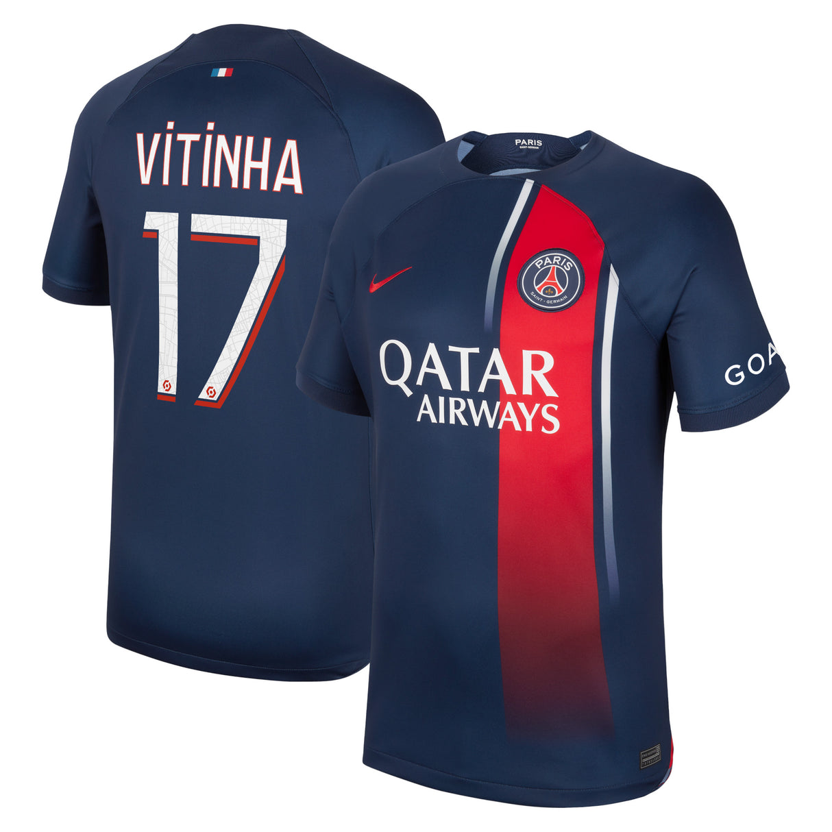 Paris Saint-Germain Nike Home Stadium Shirt 2023-24 with Vitinha 17 printing - Kit Captain