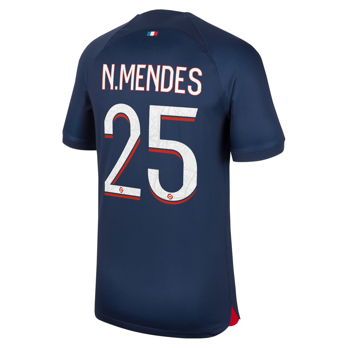 Paris Saint-Germain Nike Home Stadium Shirt 2023-24 with N.Mendes 25 printing - Kit Captain