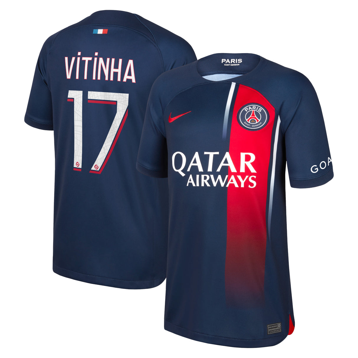 Paris Saint-Germain Nike Home Stadium Shirt 2023-24 - Kids with Vitinha 17 printing - Kit Captain