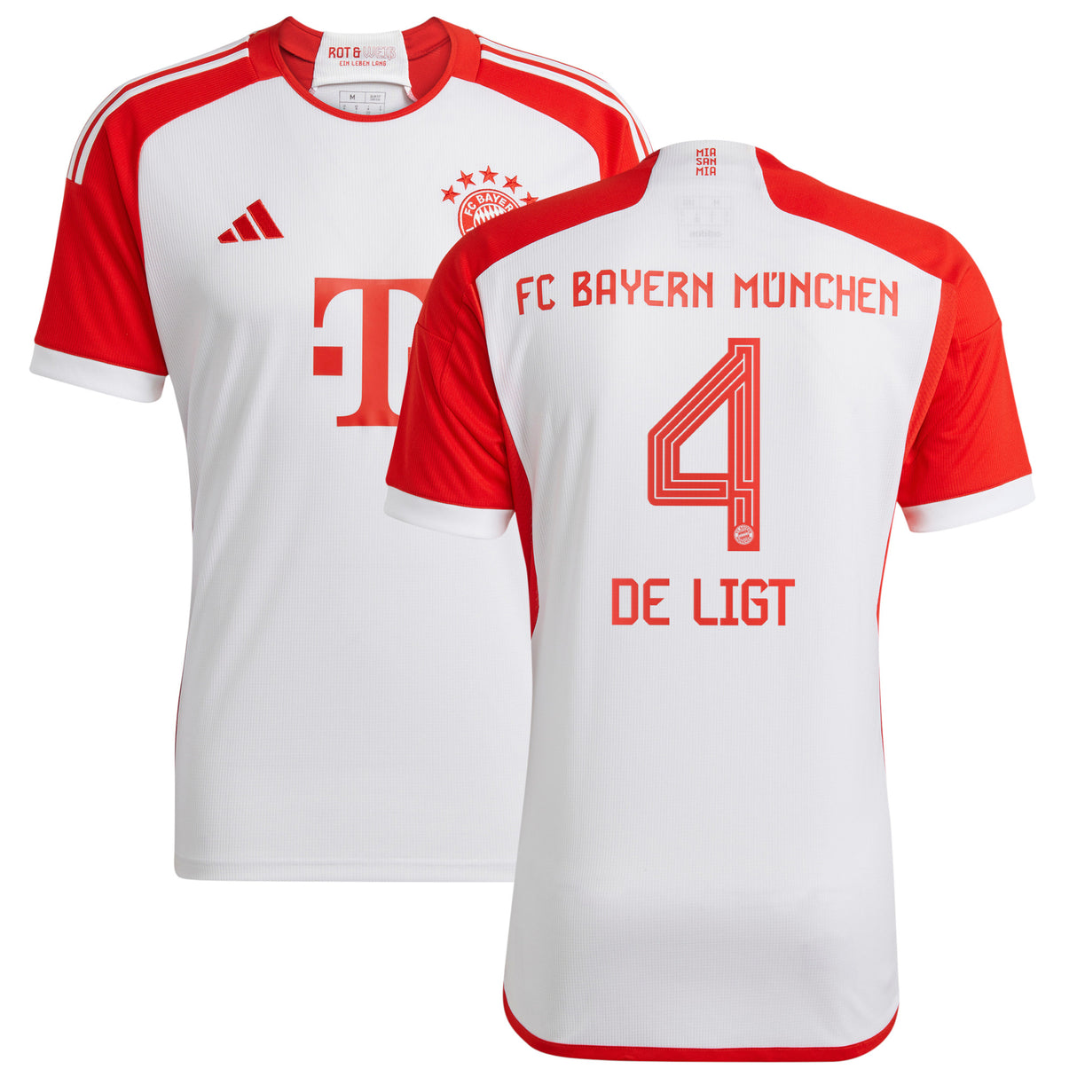 FC Bayern adidas Home Shirt 2023-24 with De Ligt 4 printing - Kit Captain