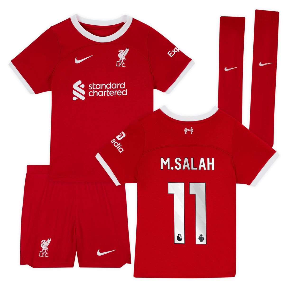 Liverpool Nike Home Stadium Kit - 2023-24 - Little Kids with M.Salah 11 printing - Kit Captain