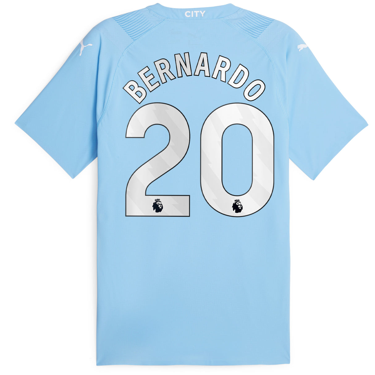 Manchester City Puma Home Authentic Shirt 2023-24 with Bernardo 20 printing - Kit Captain