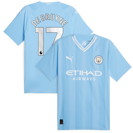 Manchester City Puma Home Authentic Shirt 2023-24 with De Bruyne 17 printing - Kit Captain