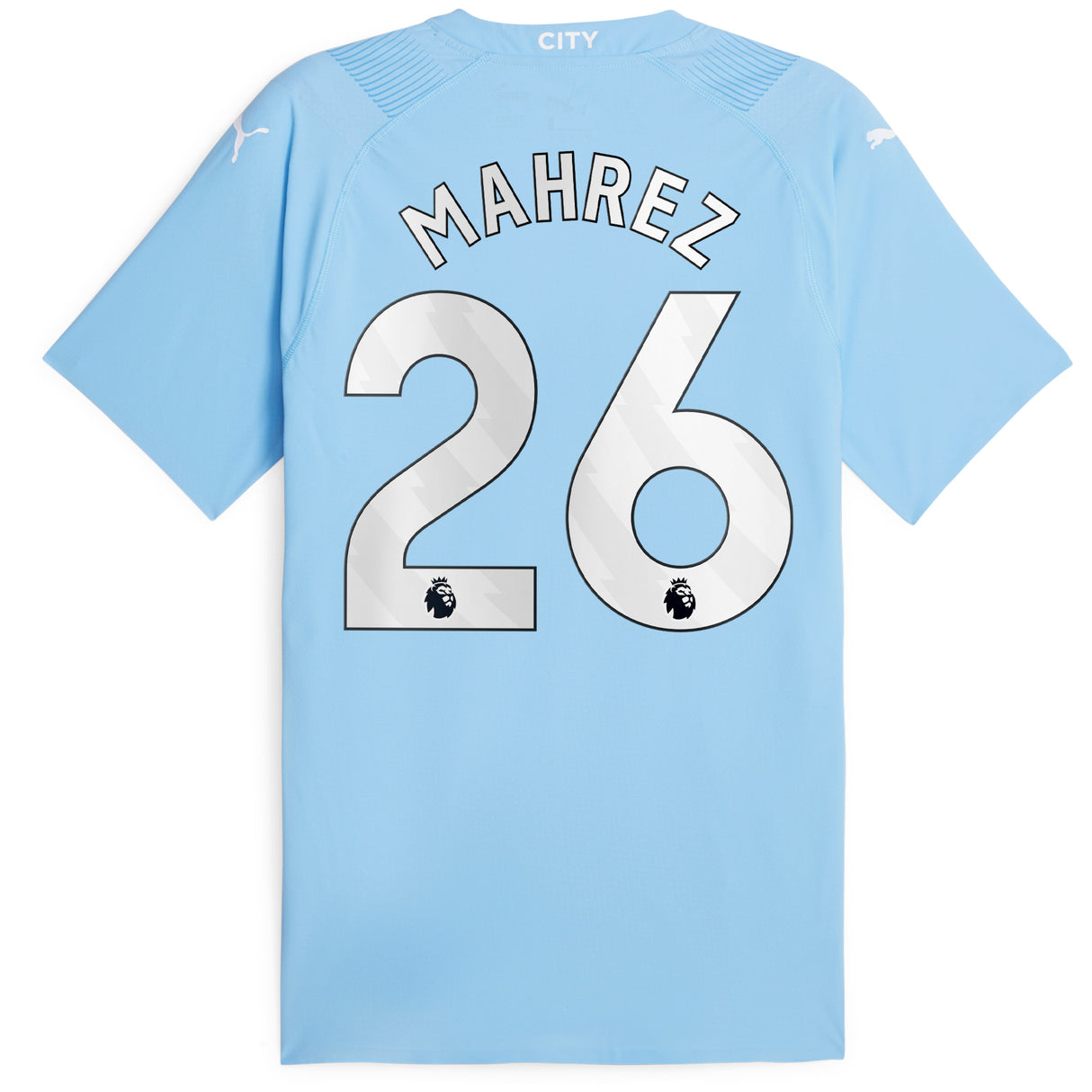 Manchester City Puma Home Authentic Shirt 2023-24 with Mahrez 26 printing - Kit Captain