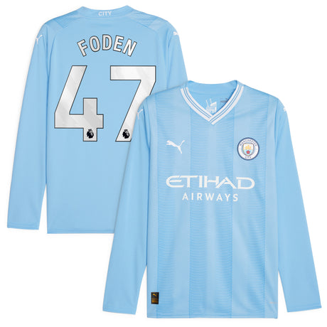 Manchester City Puma Home Shirt 2023-24 - Long Sleeve with Foden 47 printing - Kit Captain