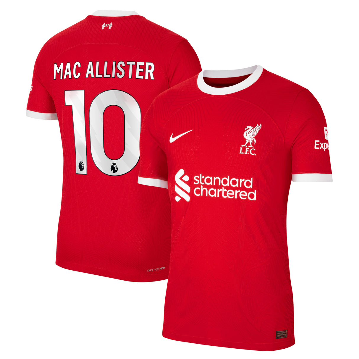 Liverpool Nike Home Dri Fit Adv Match Shirt - 2023-24 with Mac Allister 10 printing - Kit Captain