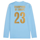 Manchester City Puma Home Shirt 2023-24 - Long Sleeve with Champions of Europe 23 printing - Kit Captain