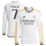 Real Madrid adidas Home Shirt 2023-24 - Long Sleeve with Vini Jr. 7 printing - Kit Captain