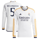 Real Madrid adidas Home Shirt 2023-24 - Long Sleeve with Bellingham 5 printing - Kit Captain