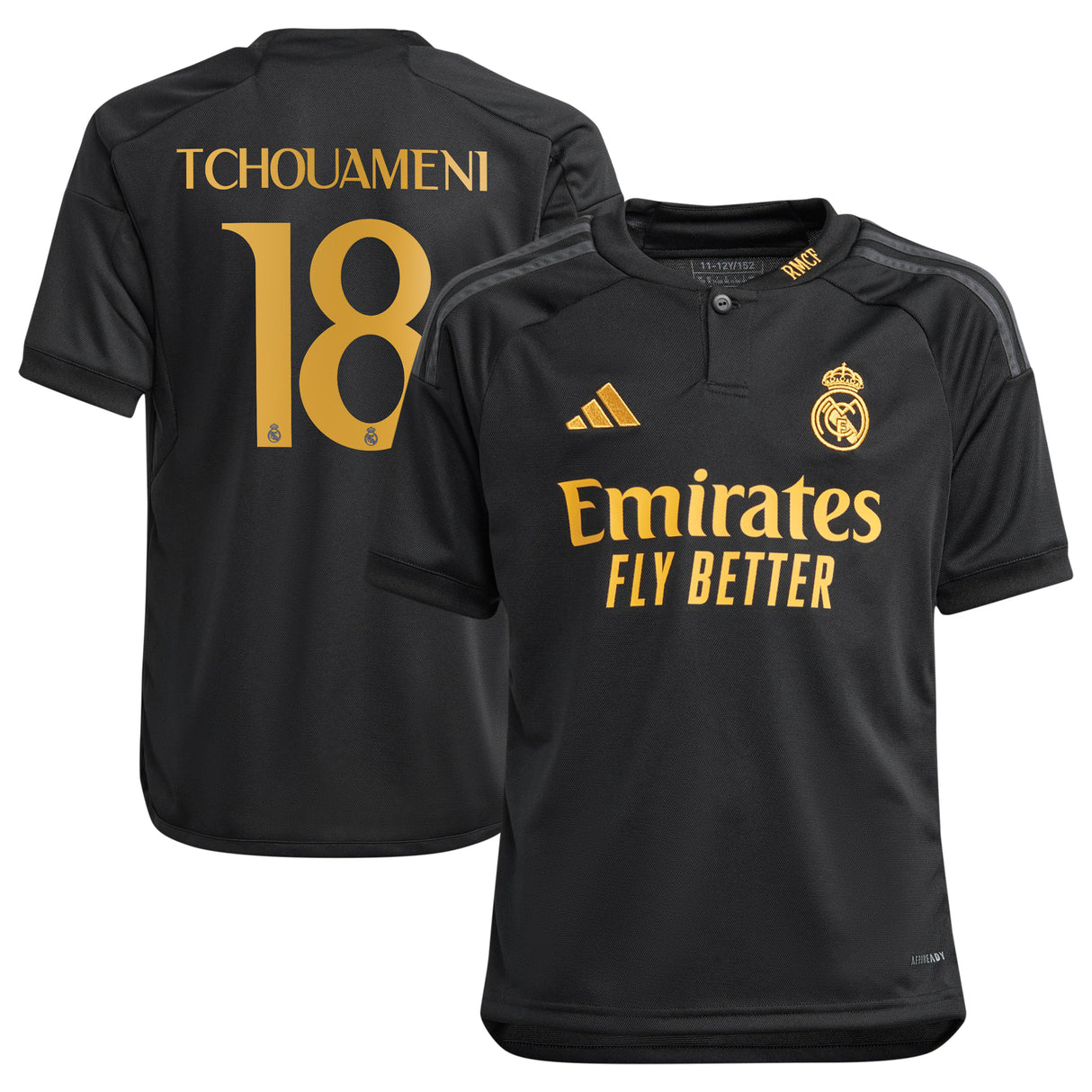 Real Madrid adidas Third Shirt 2023-24 - Kids with Tchouaméni 18 printing - Kit Captain