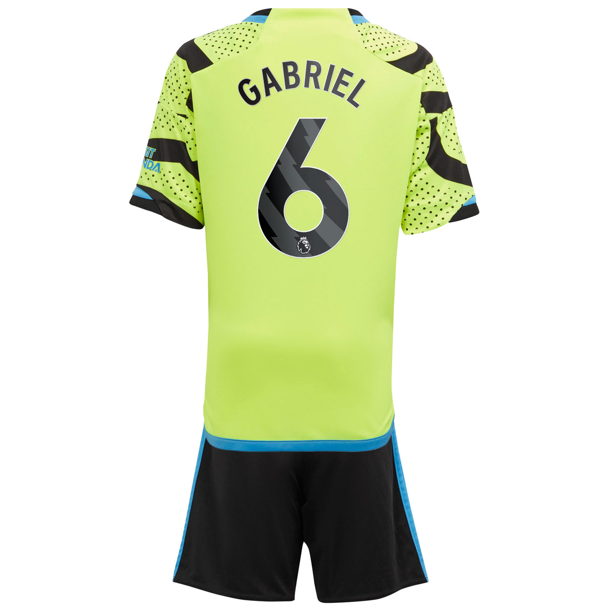 Arsenal adidas Away Minikit 2023-24 with Gabriel 6 printing - Kit Captain