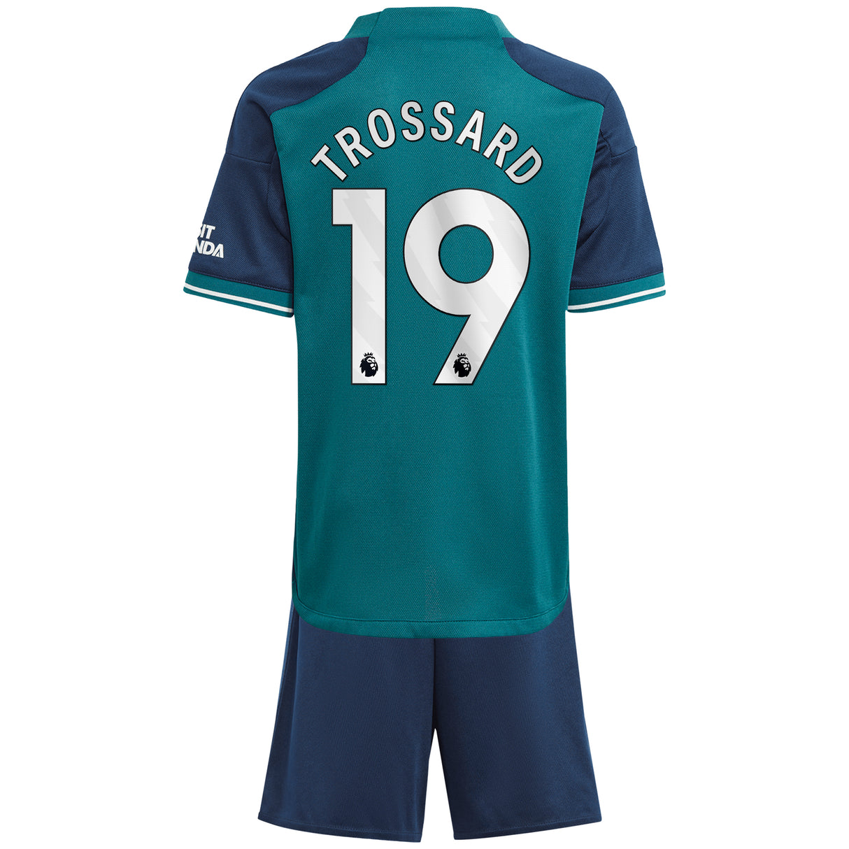 Arsenal adidas Third Minikit 2023-24 with Trossard 19 printing - Kit Captain