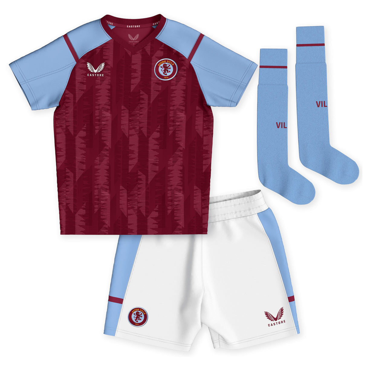 Aston Villa Castore Home Infant Kit 2023-24 with Buendia 10 printing - Kit Captain