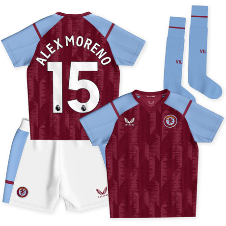 Aston Villa Castore Home Infant Kit 2023-24 with Alex Moreno 15 printing - Kit Captain