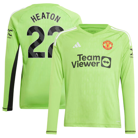 Manchester United EPL adidas Home Goalkeeper Shirt 2023-24 - Kids - Long Sleeve with Heaton 22 printing - Kit Captain