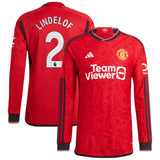 Manchester United EPL adidas Home Authentic Shirt 2023-24 - Long Sleeve with Lindelof 2 printing - Kit Captain