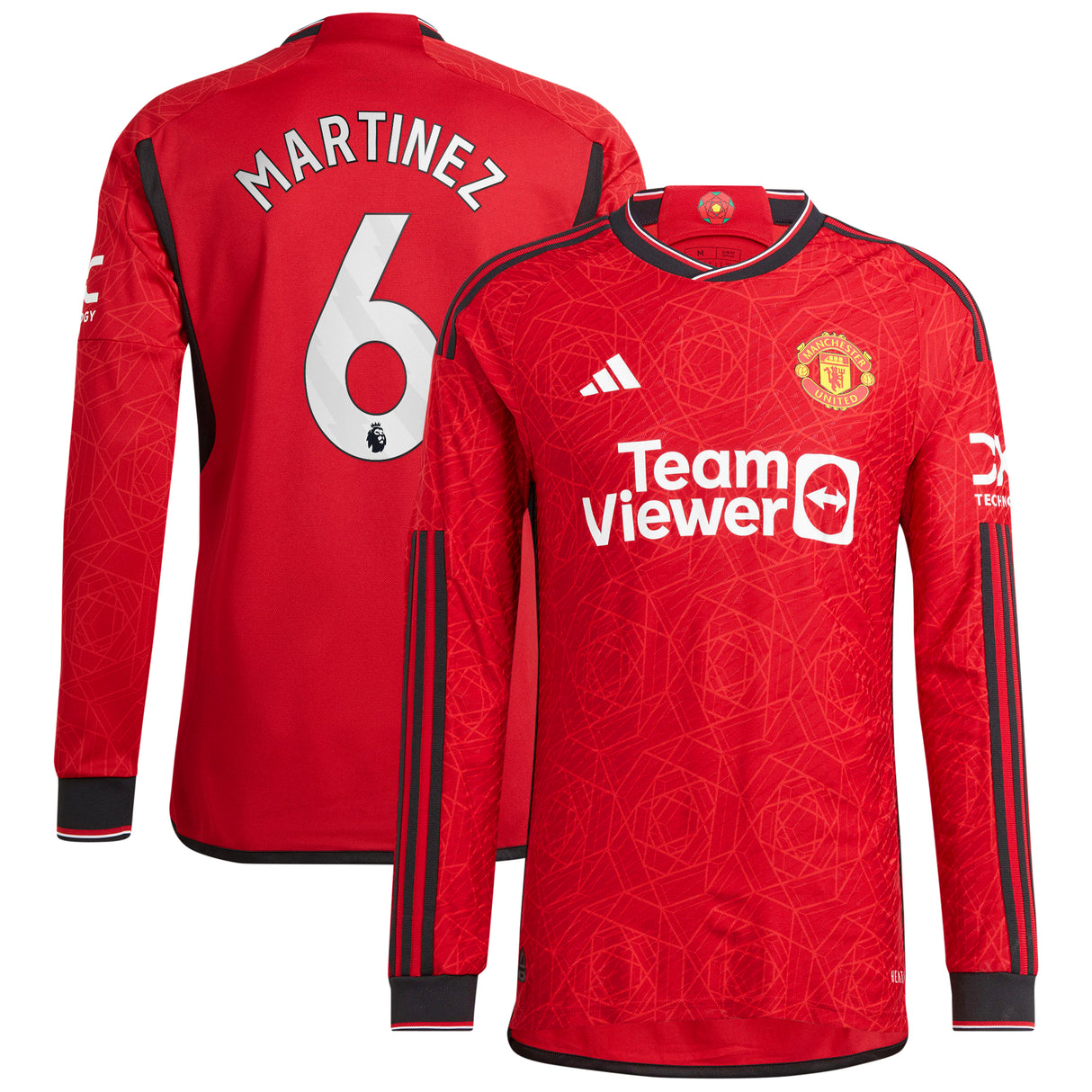 Manchester United EPL adidas Home Authentic Shirt 2023-24 - Long Sleeve with Martinez 6 printing - Kit Captain