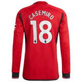 Manchester United EPL adidas Home Authentic Shirt 2023-24 - Long Sleeve with Casemiro 18 printing - Kit Captain