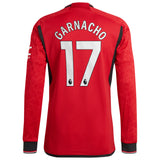 Manchester United adidas Home Authentic Shirt 2023-24 - Long Sleevewith Garnacho 17 printing - Kit Captain