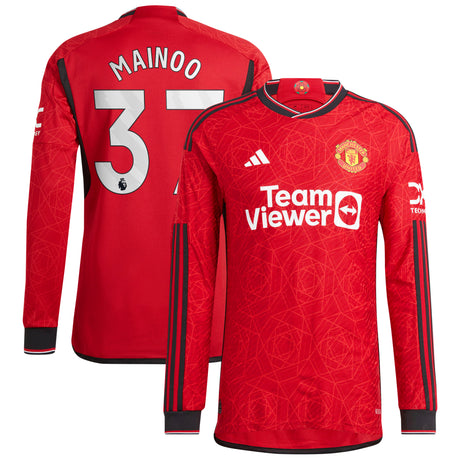 Manchester United EPL adidas Home Authentic Shirt 2023-24 - Long Sleeve with Mainoo 37 printing - Kit Captain