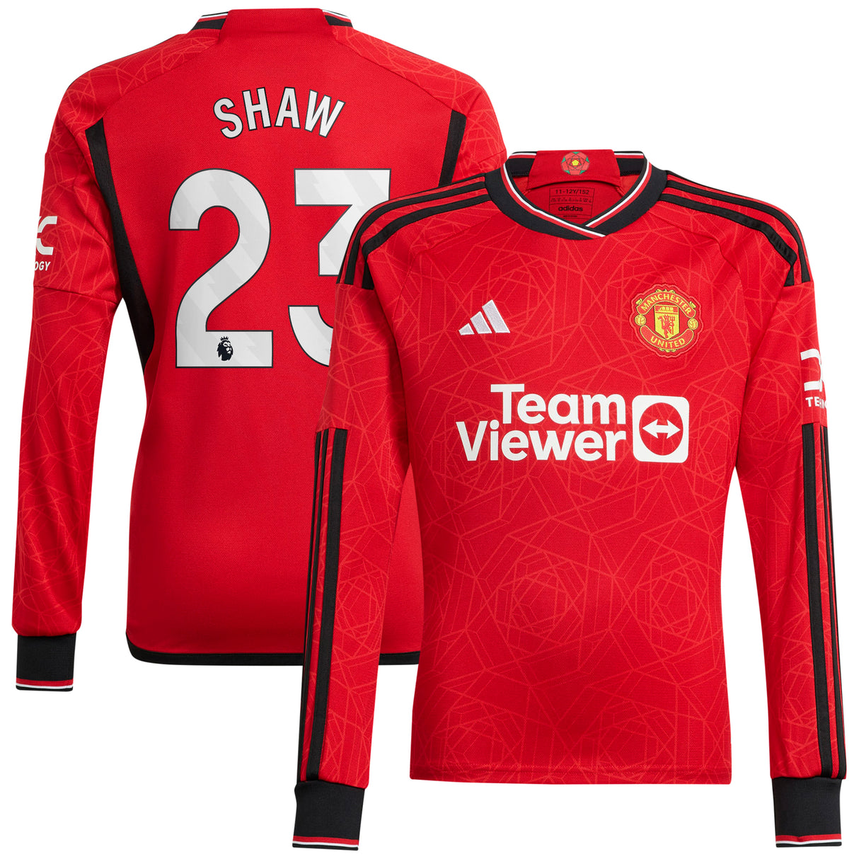 Manchester United EPL adidas Home Shirt 2023-24 - Long Sleeve with Shaw 23 printing - Kit Captain