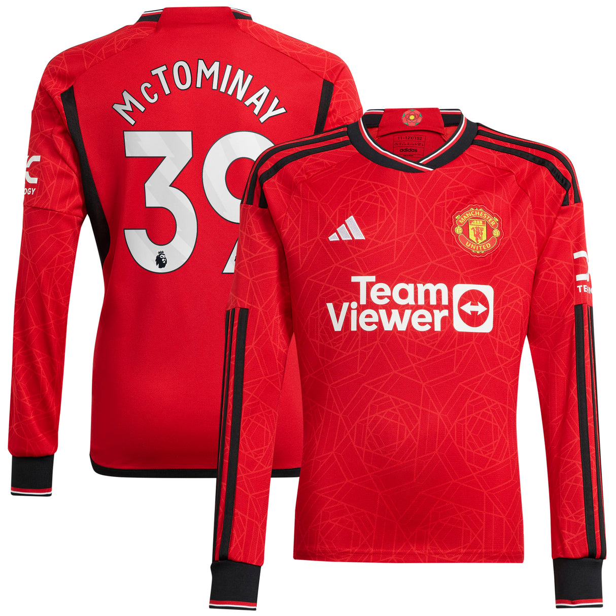 Manchester United EPL adidas Home Shirt 2023-24 - Long Sleeve with McTominay 39 printing - Kit Captain