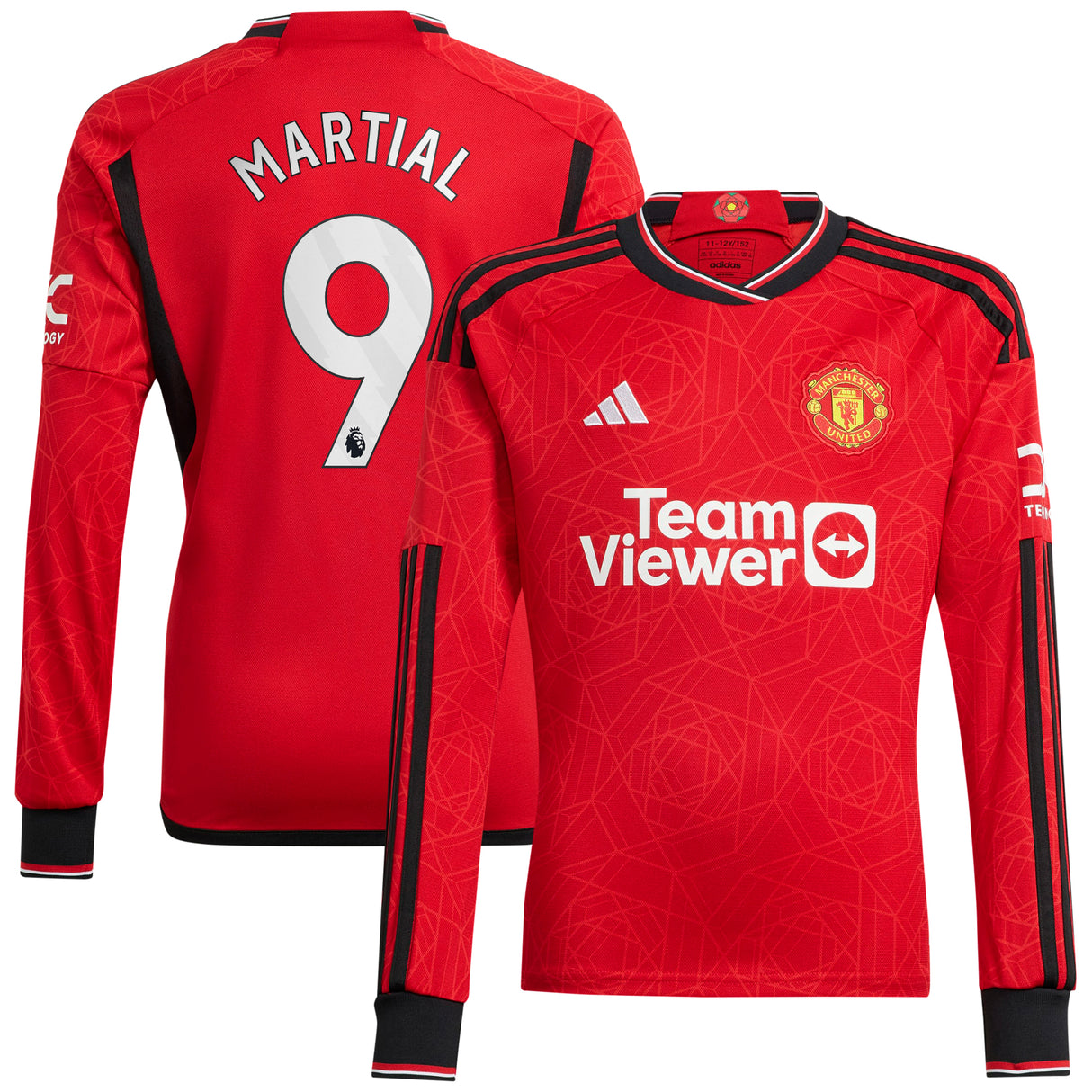 Manchester United EPL adidas Home Shirt 2023-24 - Long Sleeve with Martial 9 printing - Kit Captain