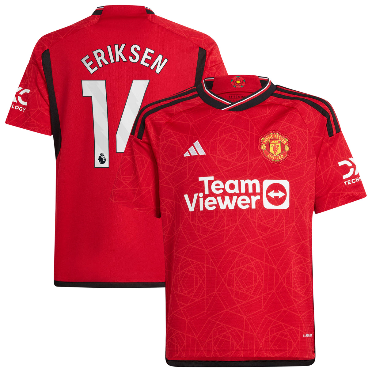 Manchester United EPL adidas Home Shirt 2023-24 - Kids with Eriksen 14 printing - Kit Captain