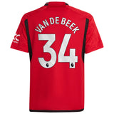 Manchester United EPL adidas Home Shirt 2023-24 - Kids with Van De Beek 34 printing - Kit Captain