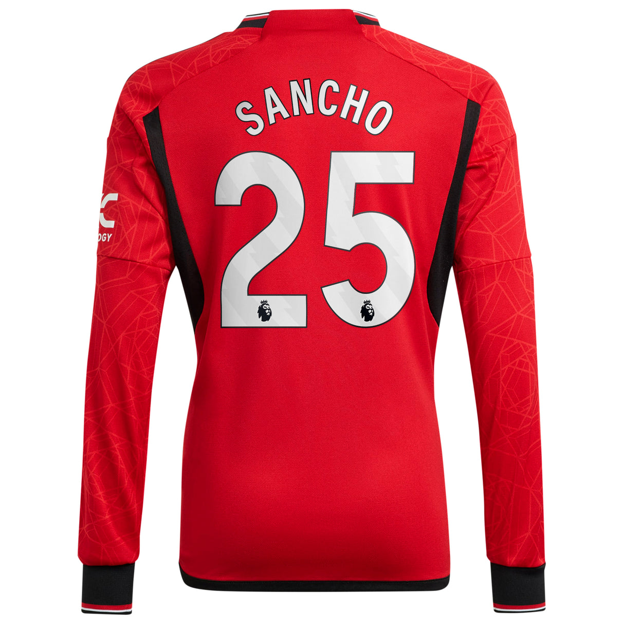 Manchester United EPL adidas Home Shirt 2023-24 - Kids - Long Sleeve with Sancho 25 printing - Kit Captain