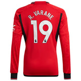 Manchester United EPL adidas Home Shirt 2023-24 - Kids - Long Sleeve with R. Varane 19 printing - Kit Captain