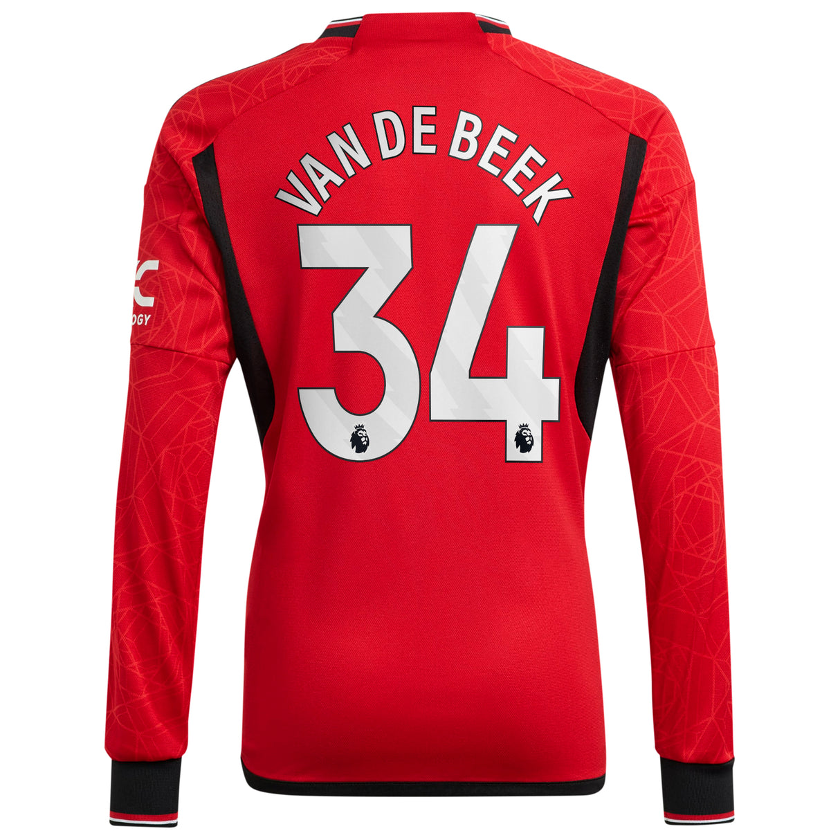 Manchester United EPL adidas Home Shirt 2023-24 - Kids - Long Sleeve with Van De Beek 34 printing - Kit Captain