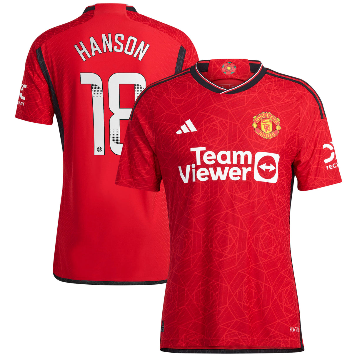 Manchester United WSL adidas Home Authentic Shirt 2023-24 with Hanson 18 printing - Kit Captain