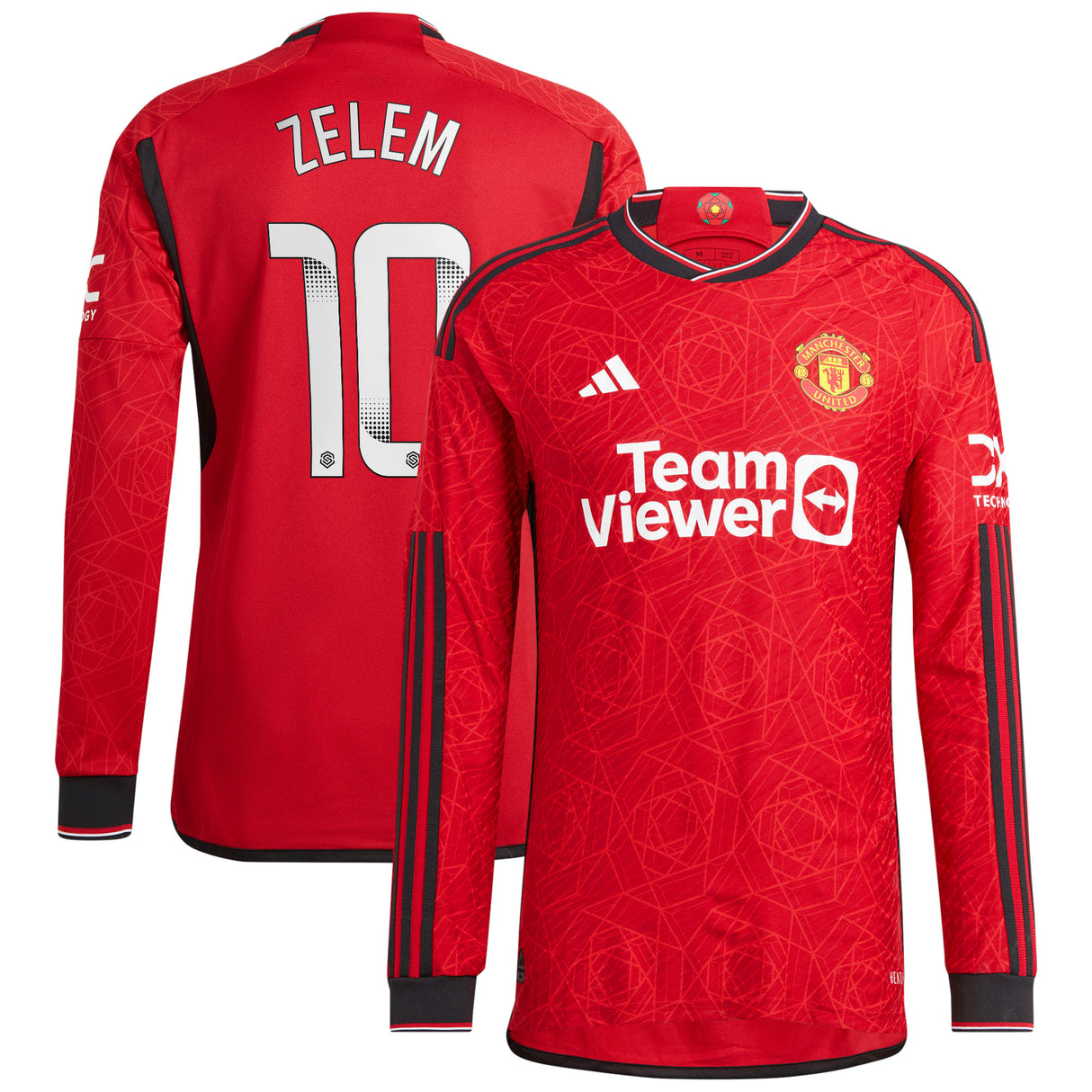 Manchester United WSL adidas Home Authentic Shirt 2023-24 - Long Sleeve with Zelem 10 printing - Kit Captain